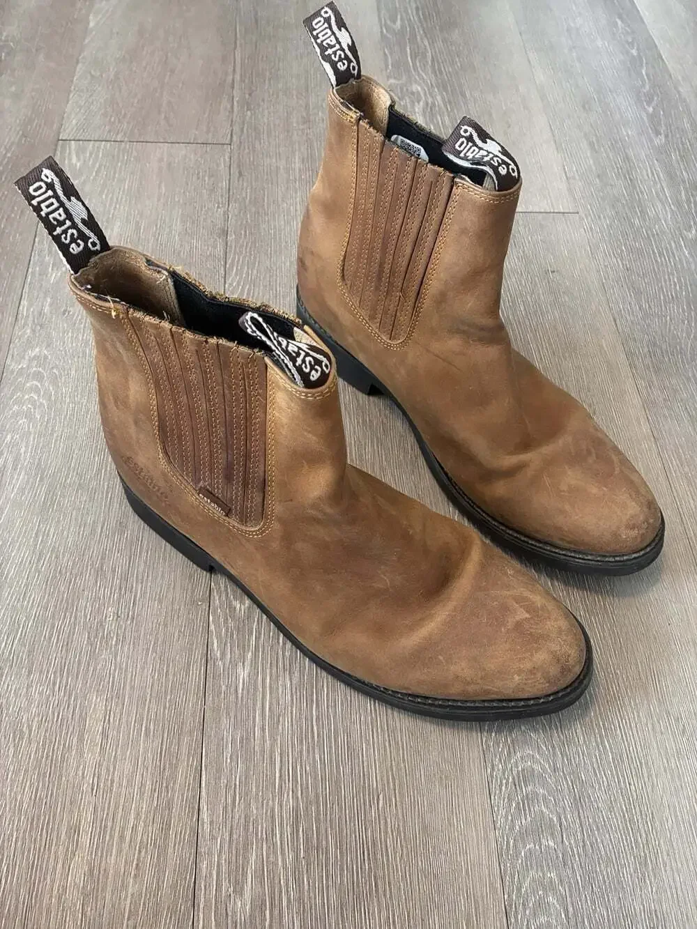Establo Men’s Pull On Leather Boots Brown Work Boots Casual Everyday Size 10.5